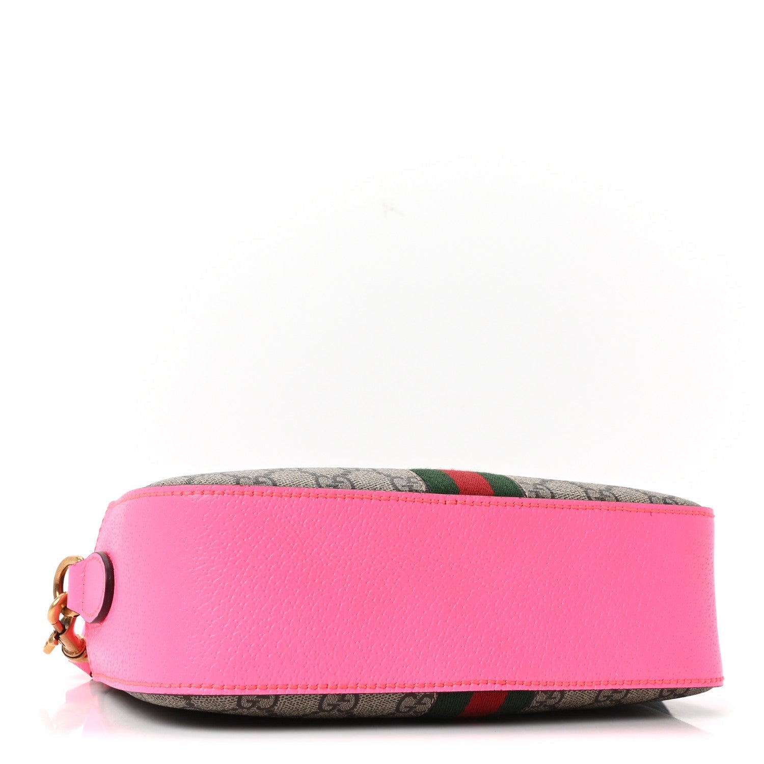 GG Supreme Monogram Textured Dollar Calfskin Web Ophidia Small Crossbody Bag Beige Ebony Fuchsia