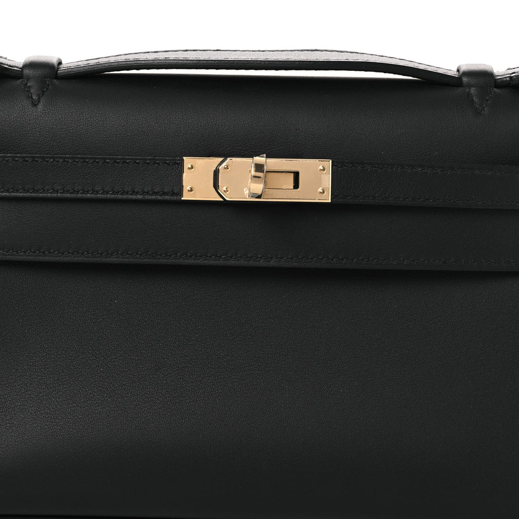 Swift Horseshoe Kelly Pochette Clutch Black Lime