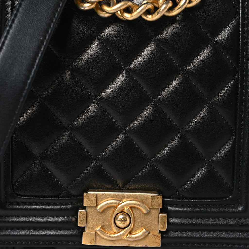 Calfskin Quilted North South Boy Flap Black