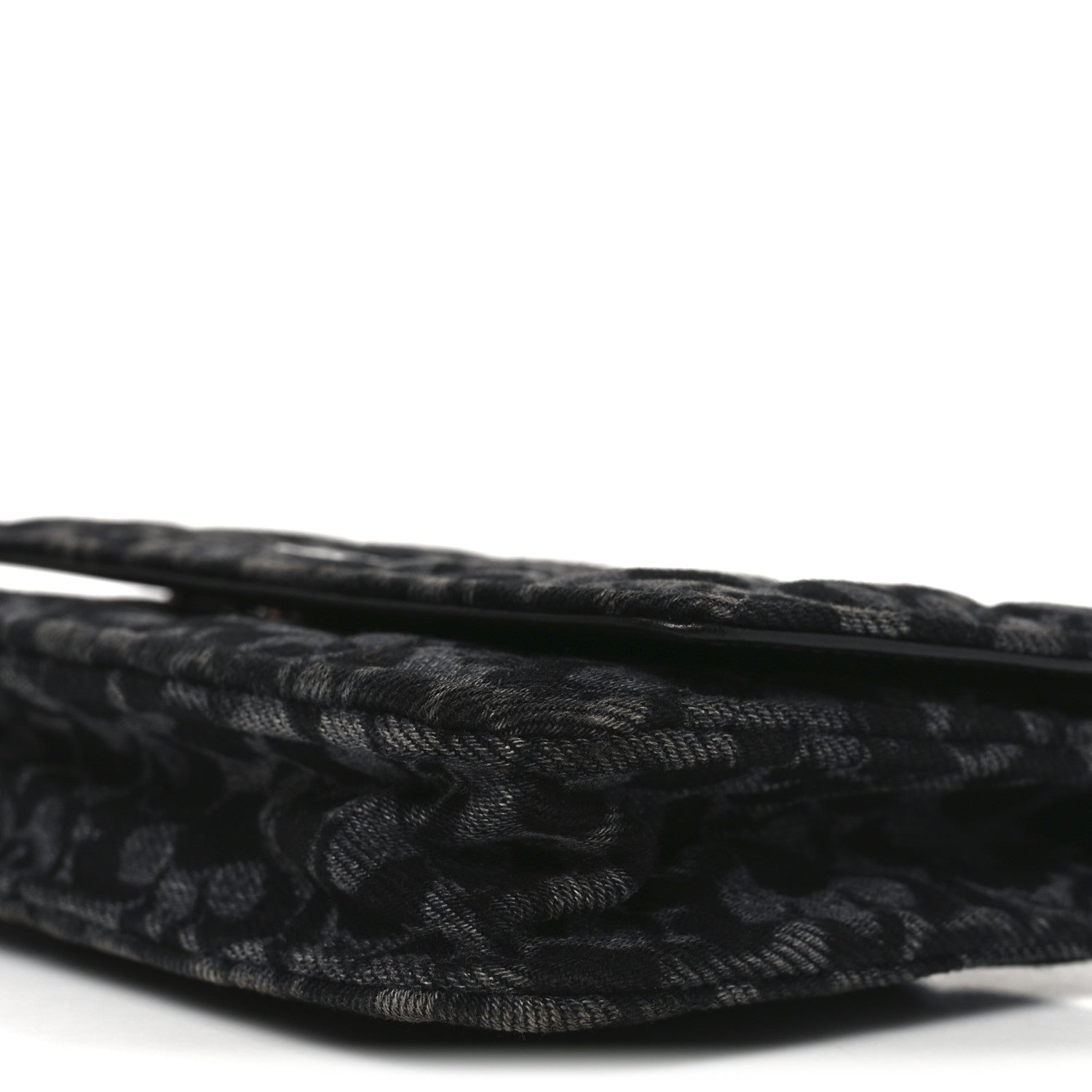 Printed Denim Quilted Flower Wallet On Chain WOC Black