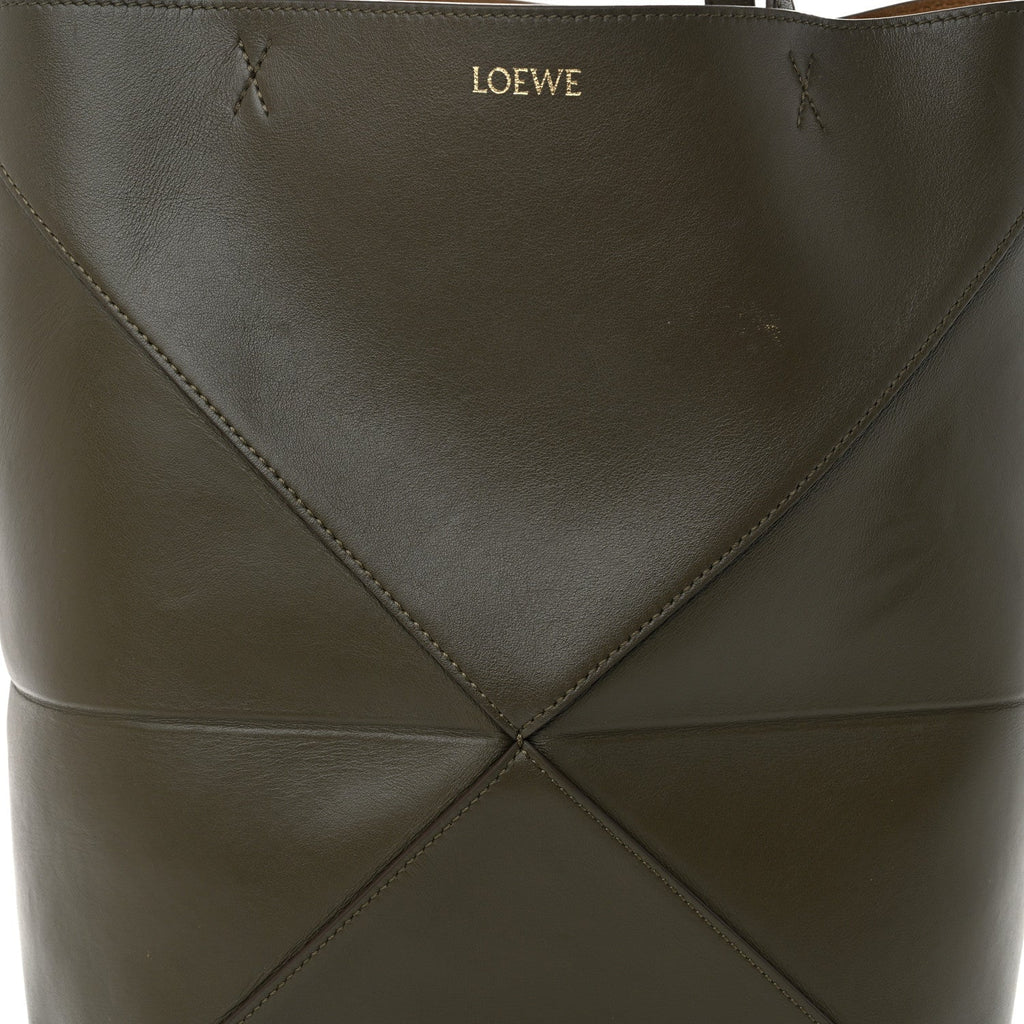 Shiny Calfskin Medium Puzzle Fold Tote Umber
