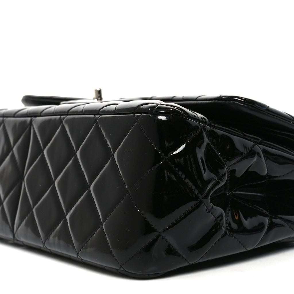 Patent Quilted Jumbo Double Flap Black