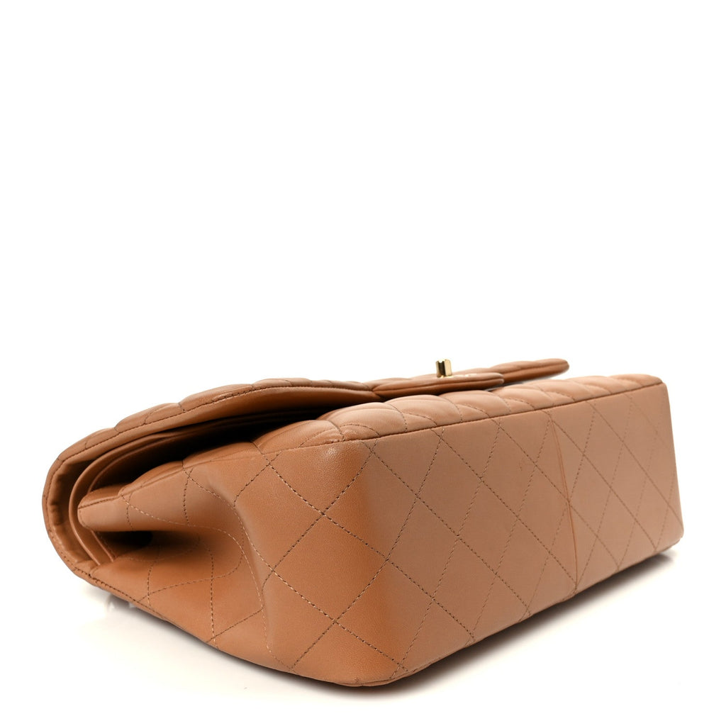 Lambskin Quilted Jumbo Double Flap Dark Beige