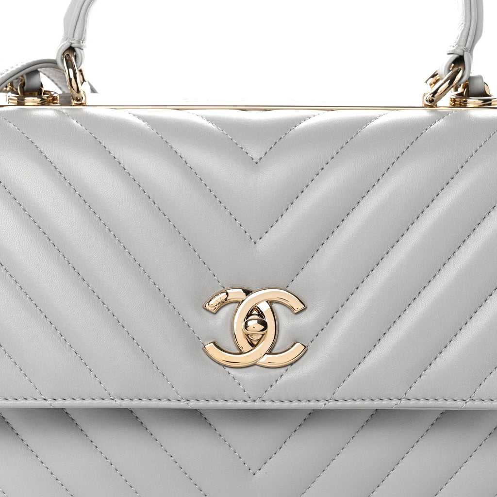 Lambskin Chevron Quilted Medium Trendy CC Dual Handle Flap Bag Grey