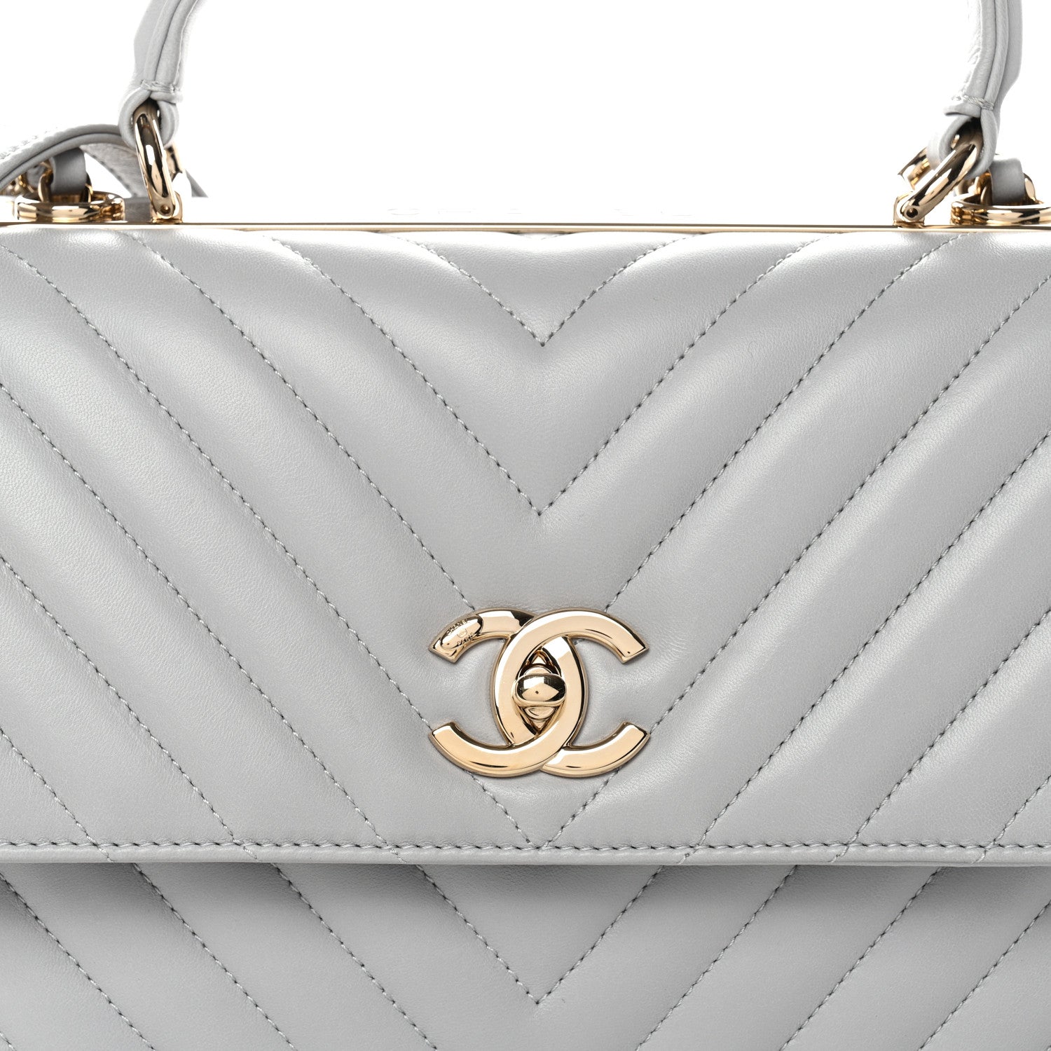 Lambskin Chevron Quilted Medium Trendy CC Dual Handle Flap Bag Grey