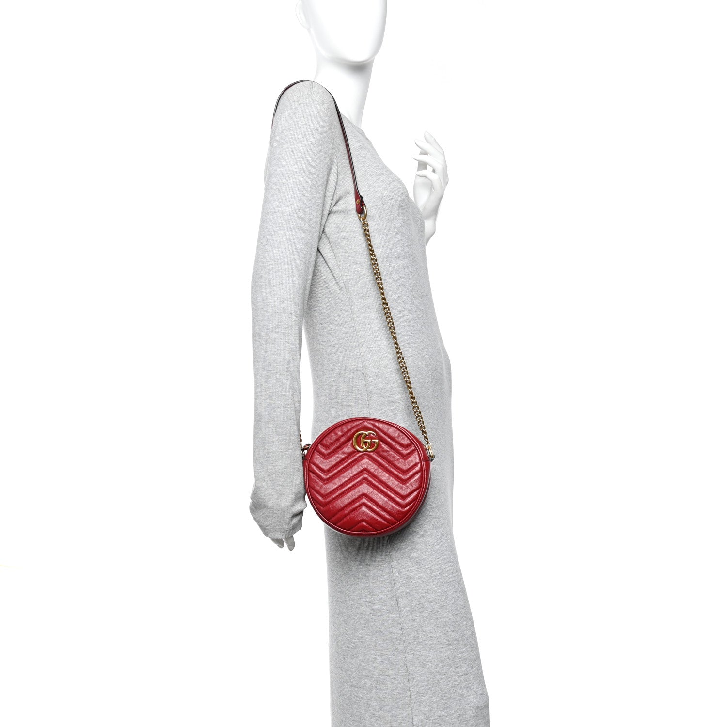 Glazed Calfskin Matelasse Heart Mini GG Marmont Round Shoulder Bag Romantic Cerise