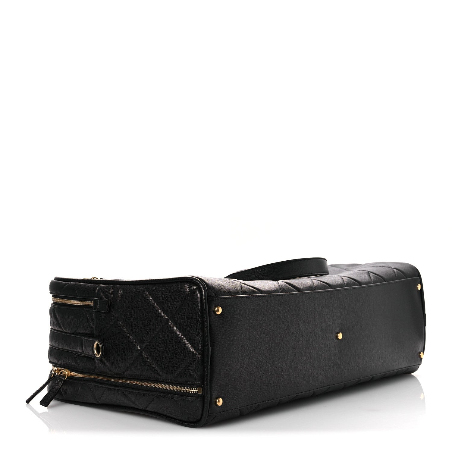 Shiny Grained Calfskin Quilted Large Travel Bowling Bag Black