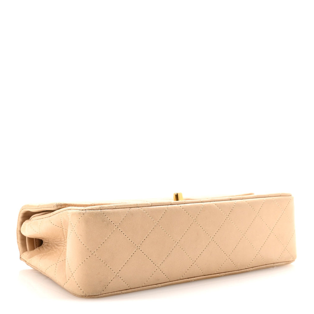 Lambskin Quilted Small Double Flap Beige