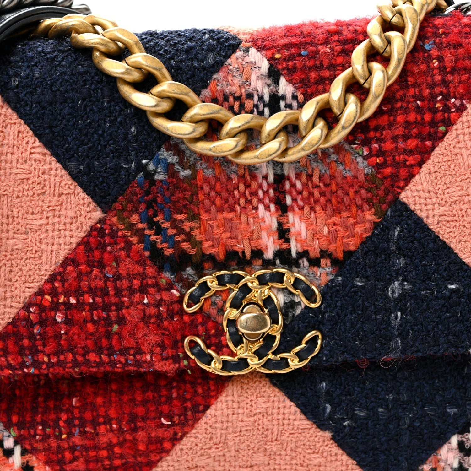 Tweed Quilted Medium Chanel 19 Flap Red Navy Multicolor