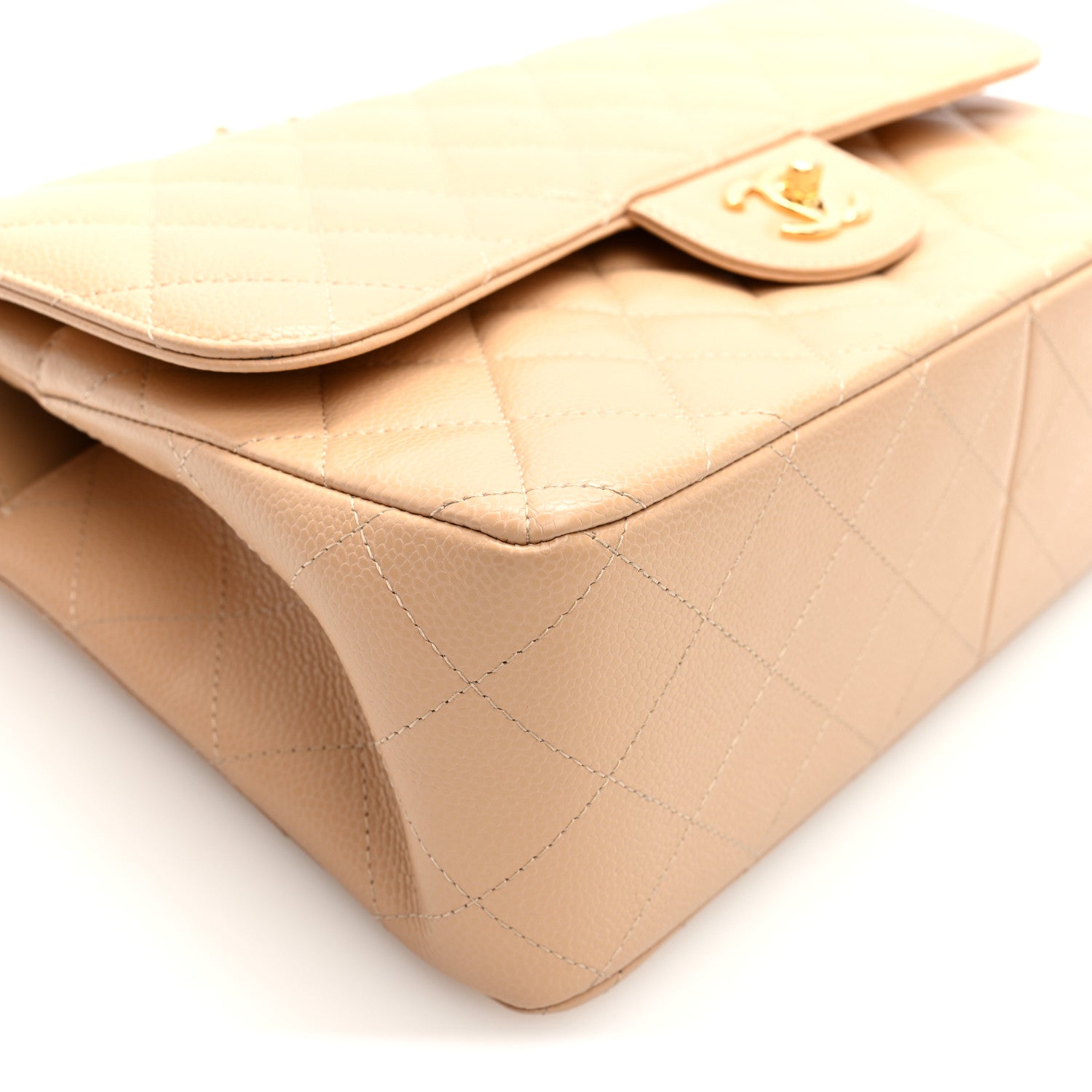 Caviar Quilted Jumbo Double Flap Light Beige