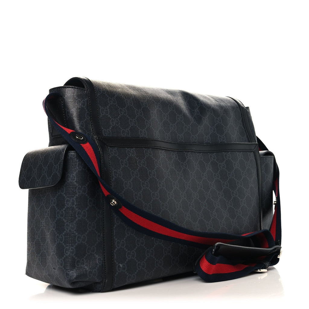 GG Supreme Monogram Web Messenger Diaper Bag Black Grey