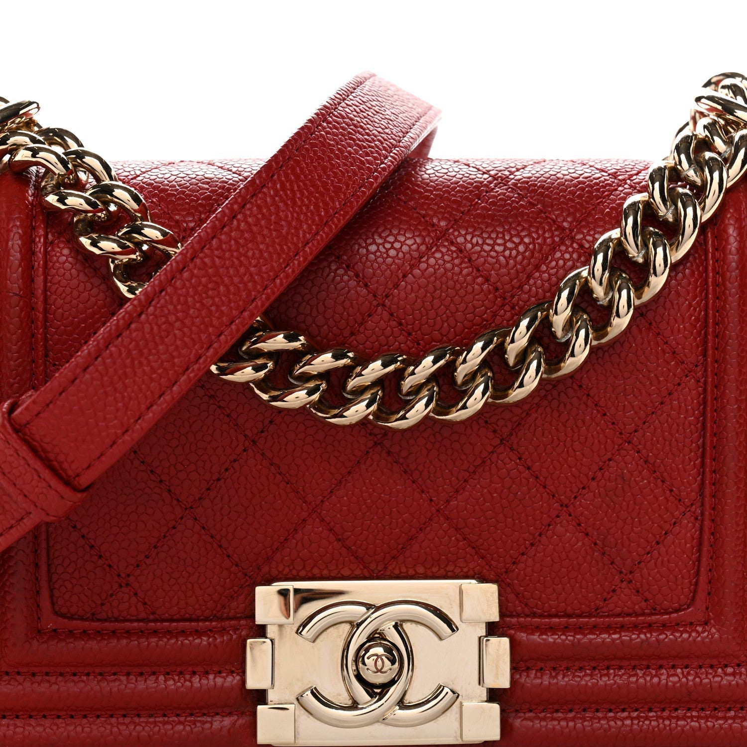 Caviar Quilted Small Boy Flap Red