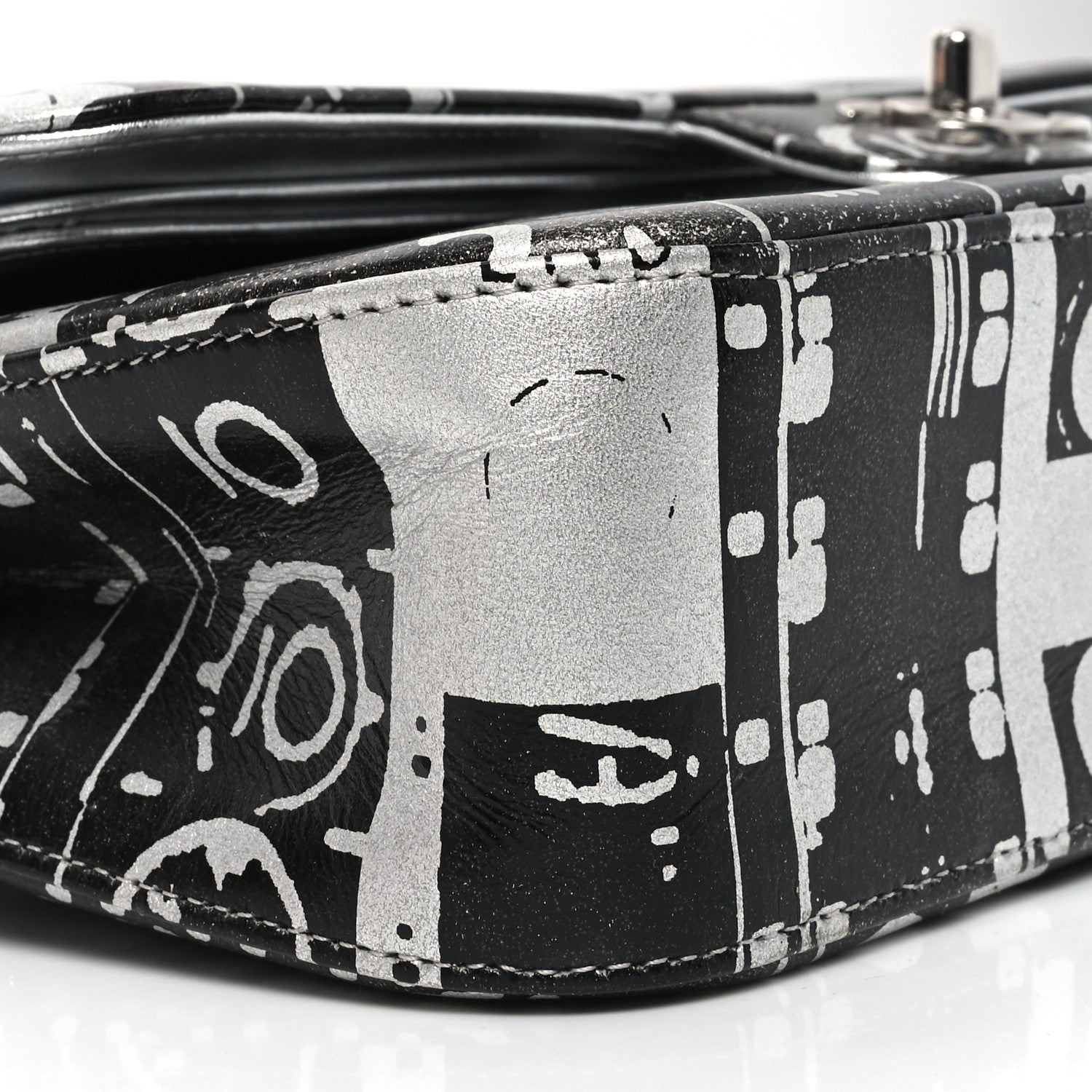 Lambskin Graffiti Printed Medium Double Flap Black Silver
