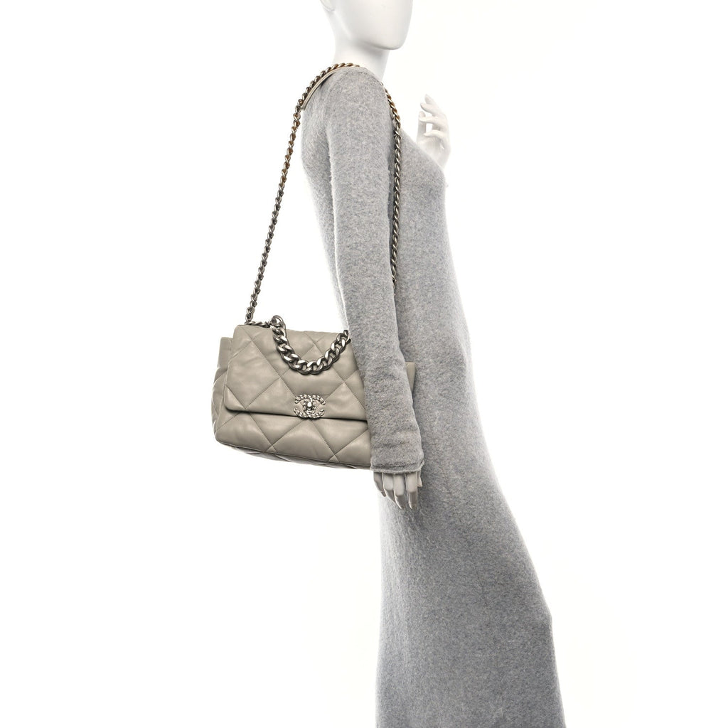 Lambskin Quilted Large Chanel 19 Flap Grey