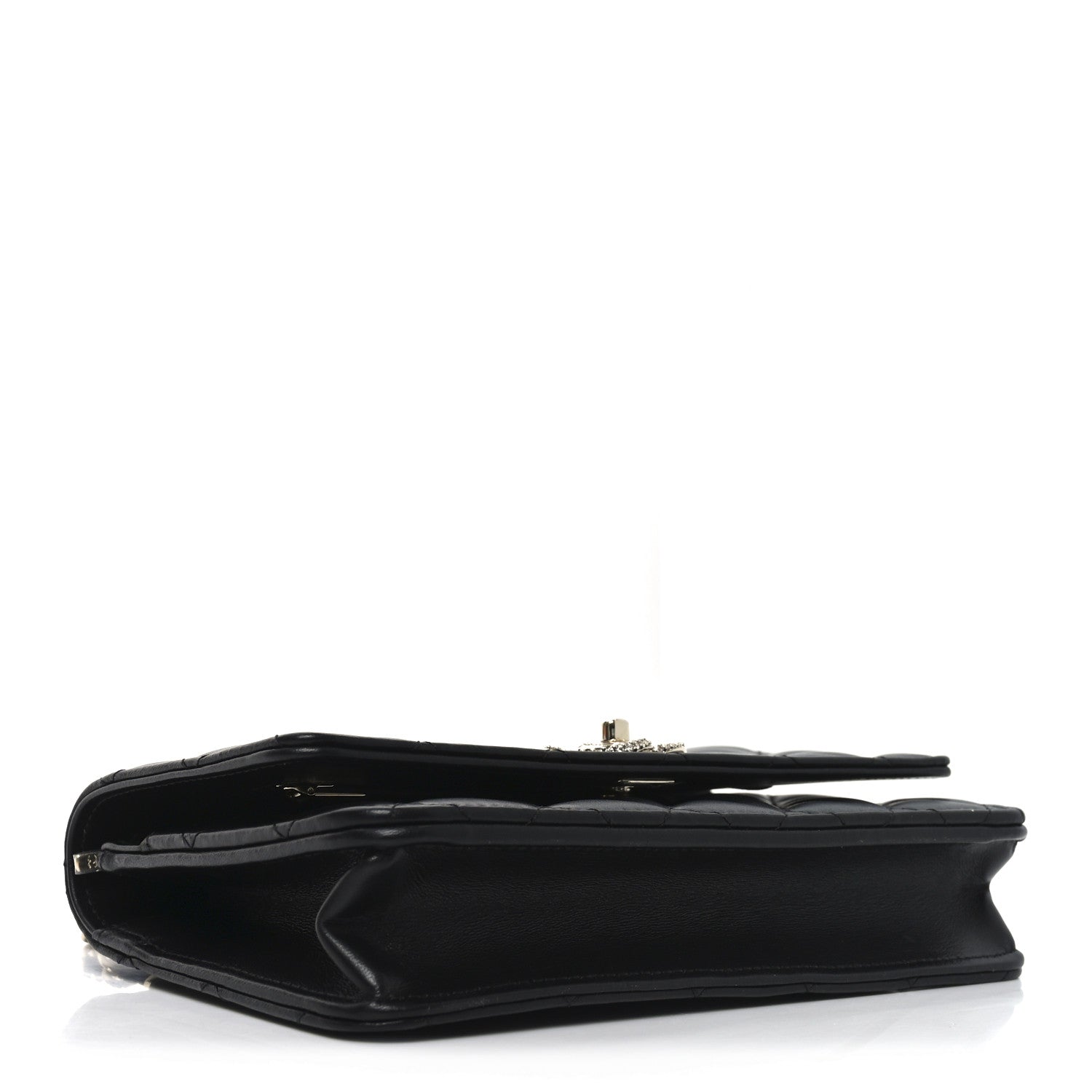 Lambskin Quilted Crystal Handle Wallet On Chain WOC Black