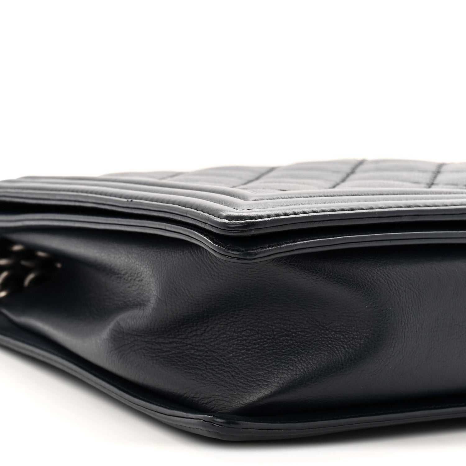 Calfskin Double Stitch Large Boy Flap Navy Blue
