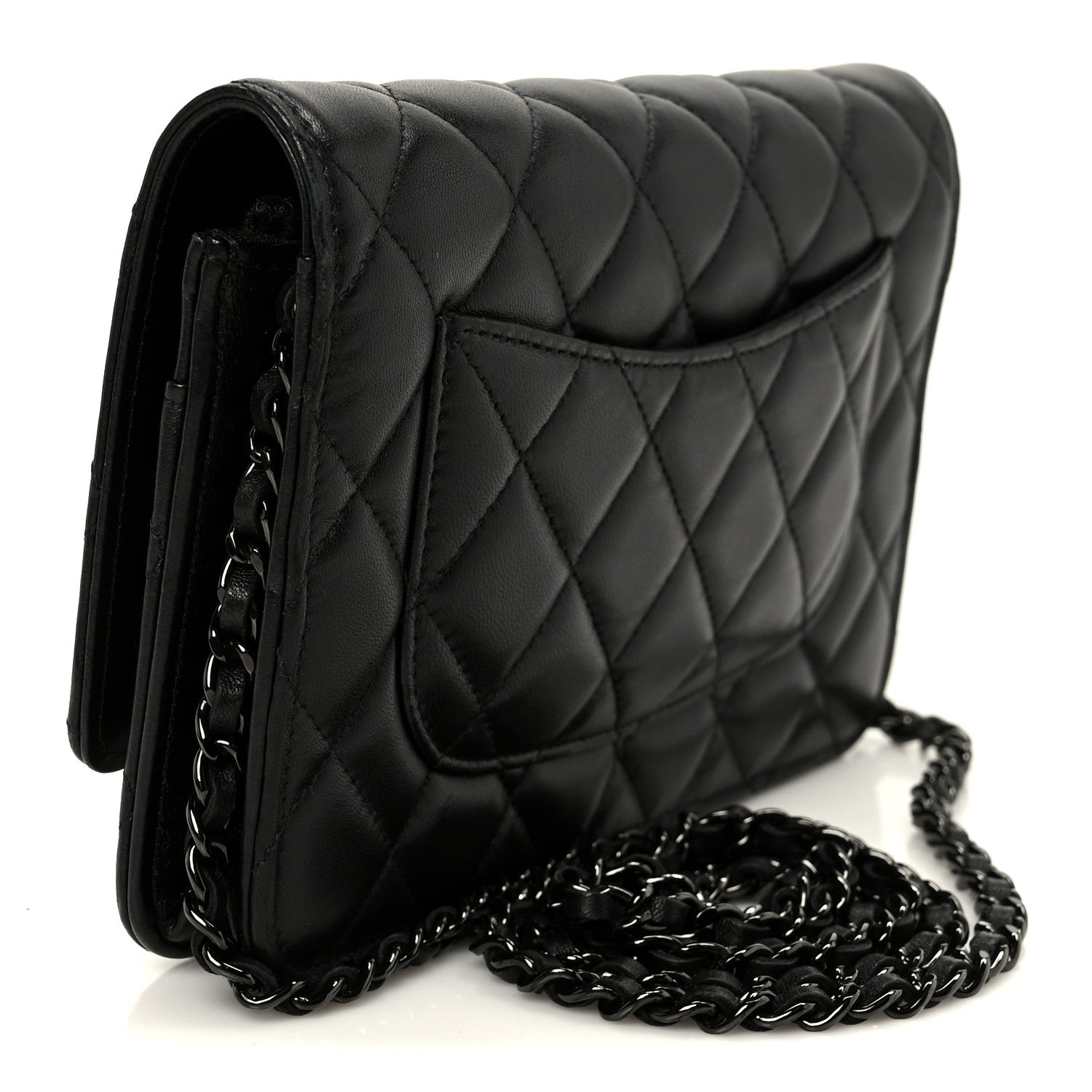 Pearly Lambskin Quilted Wallet On Chain WOC So Black