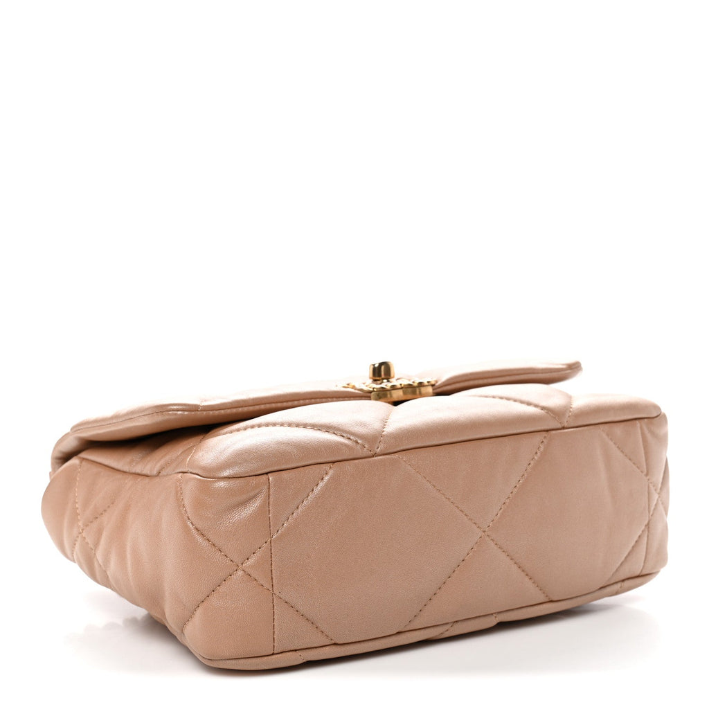 Shiny Lambskin Quilted Medium Chanel 19 Flap Beige