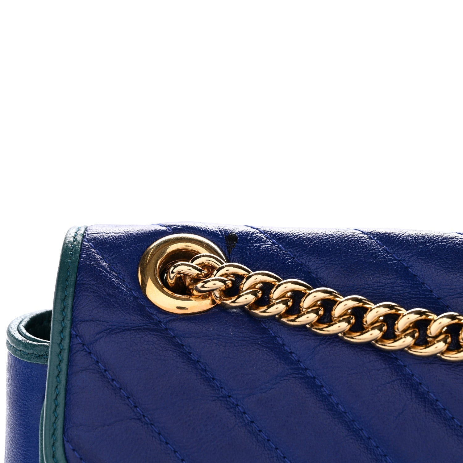 Azalea Calfskin Enamel Matelasse Diagonal Small Torchon GG Marmont Shoulder Bag Imperial Blue Pavone