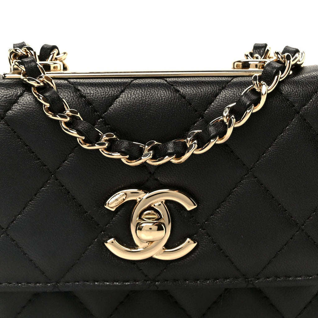 Lambskin Quilted Trendy CC Card Holder On Chain Black