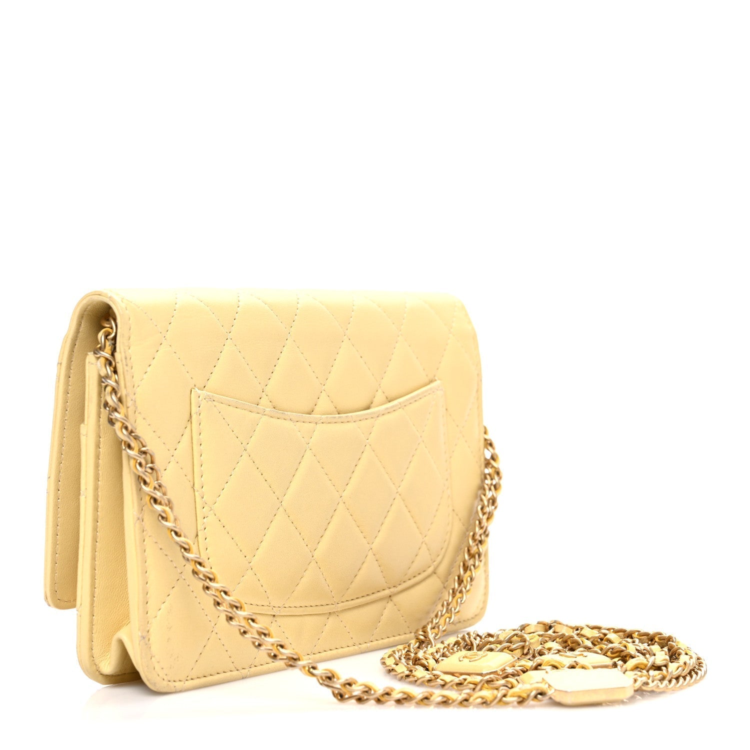 Lambskin Quilted Enamel Wallet On Chain WOC Yellow