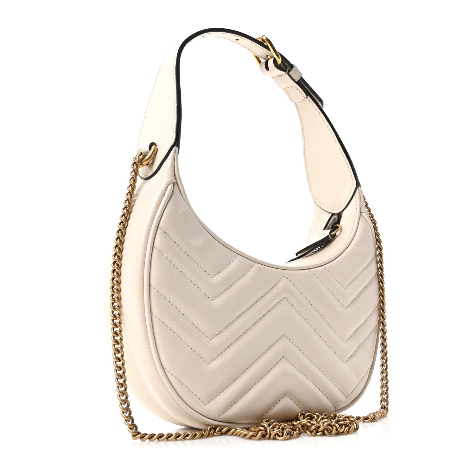 Calfskin Matelasse Chevron Mini GG Marmont Half Moon Hobo Mystic White