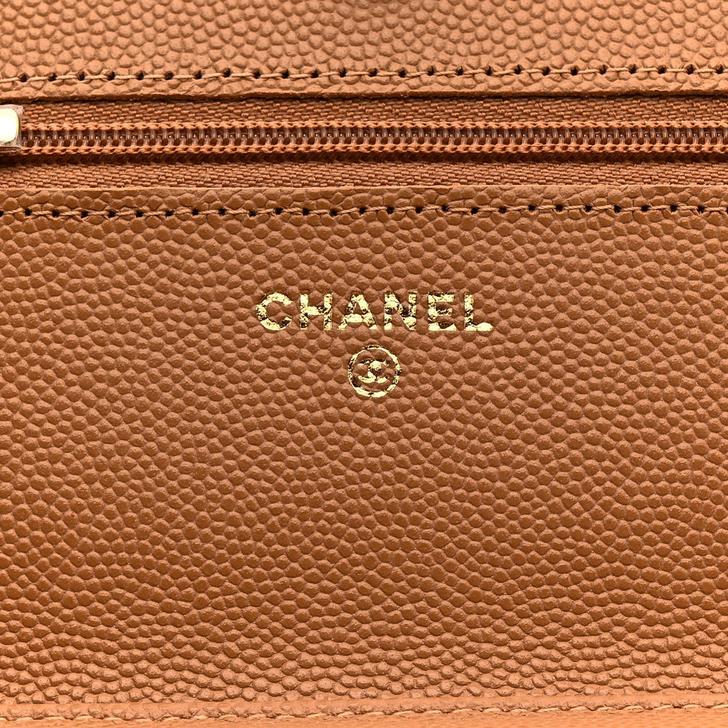 Caviar Quilted Wallet on Chain WOC Dark Beige