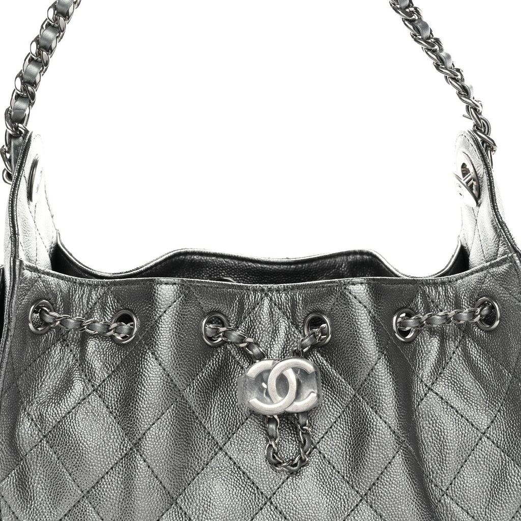Metallic Caviar Quilted Mini Chanel 25 Handbag Anthracite