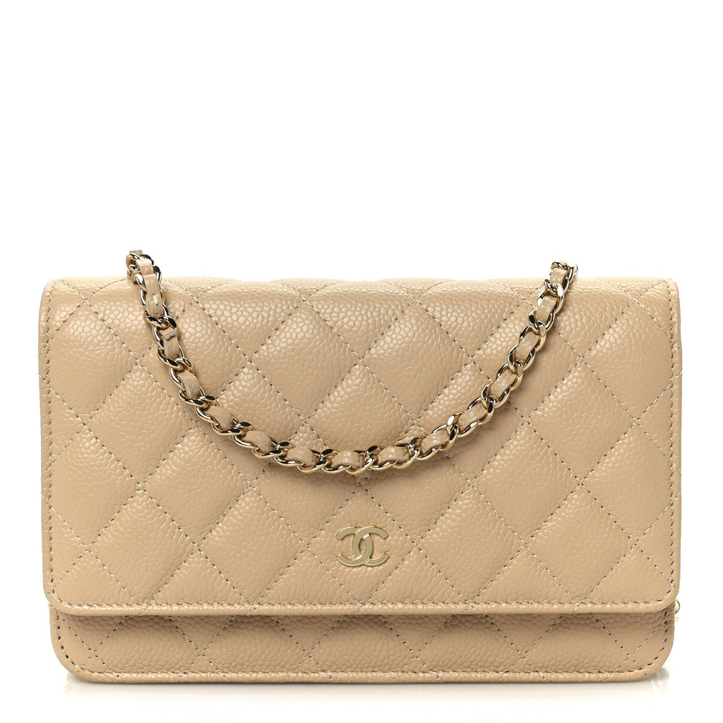 Caviar Quilted Wallet on Chain WOC Beige