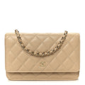 Caviar Quilted Wallet on Chain WOC Beige