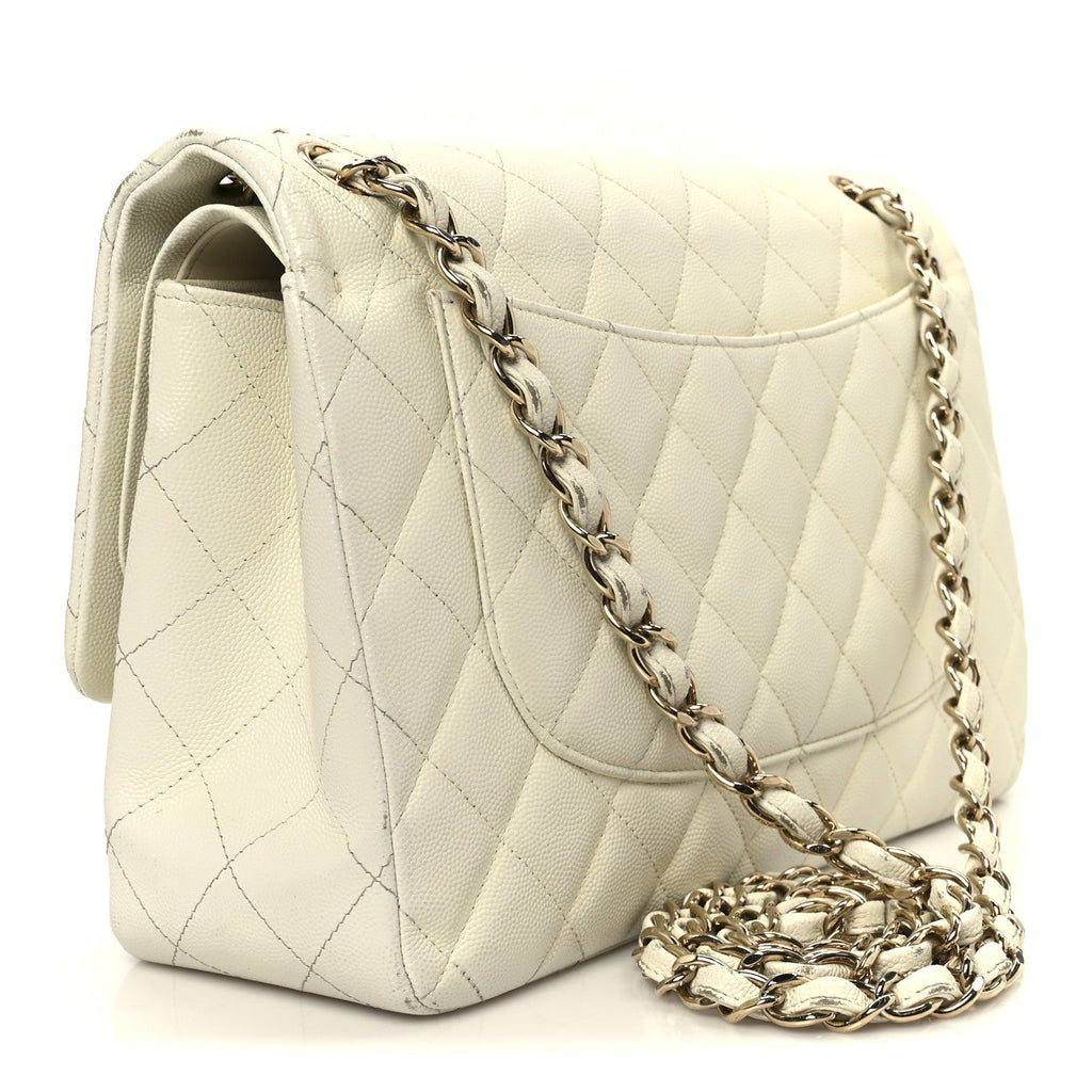 Caviar Quilted Jumbo Double Flap White