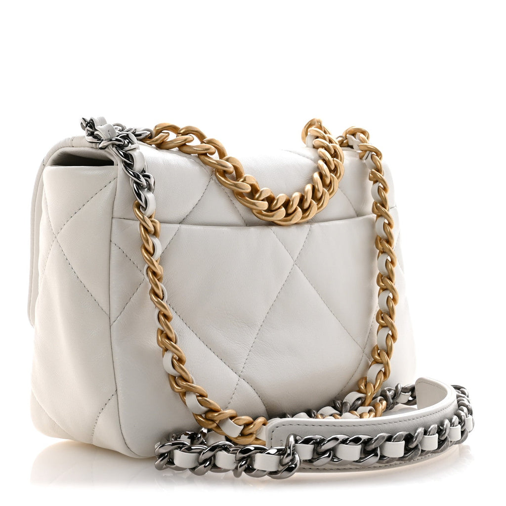 Goatskin Quilted Medium Chanel 19 Flap White