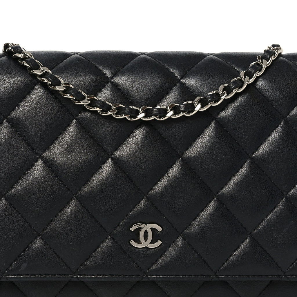 Lambskin Quilted Wallet On Chain WOC Black