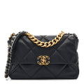 Lambskin Quilted Large Chanel 19 Flap Navy Blue