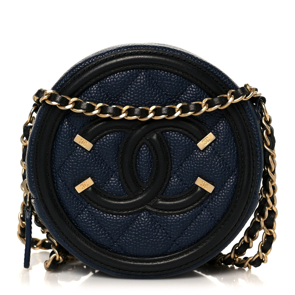 Caviar Quilted Round Filigree Crossbody Navy Black