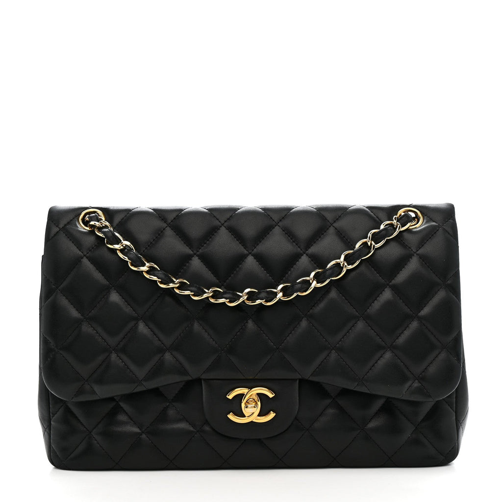 Lambskin Quilted Jumbo Double Flap Black