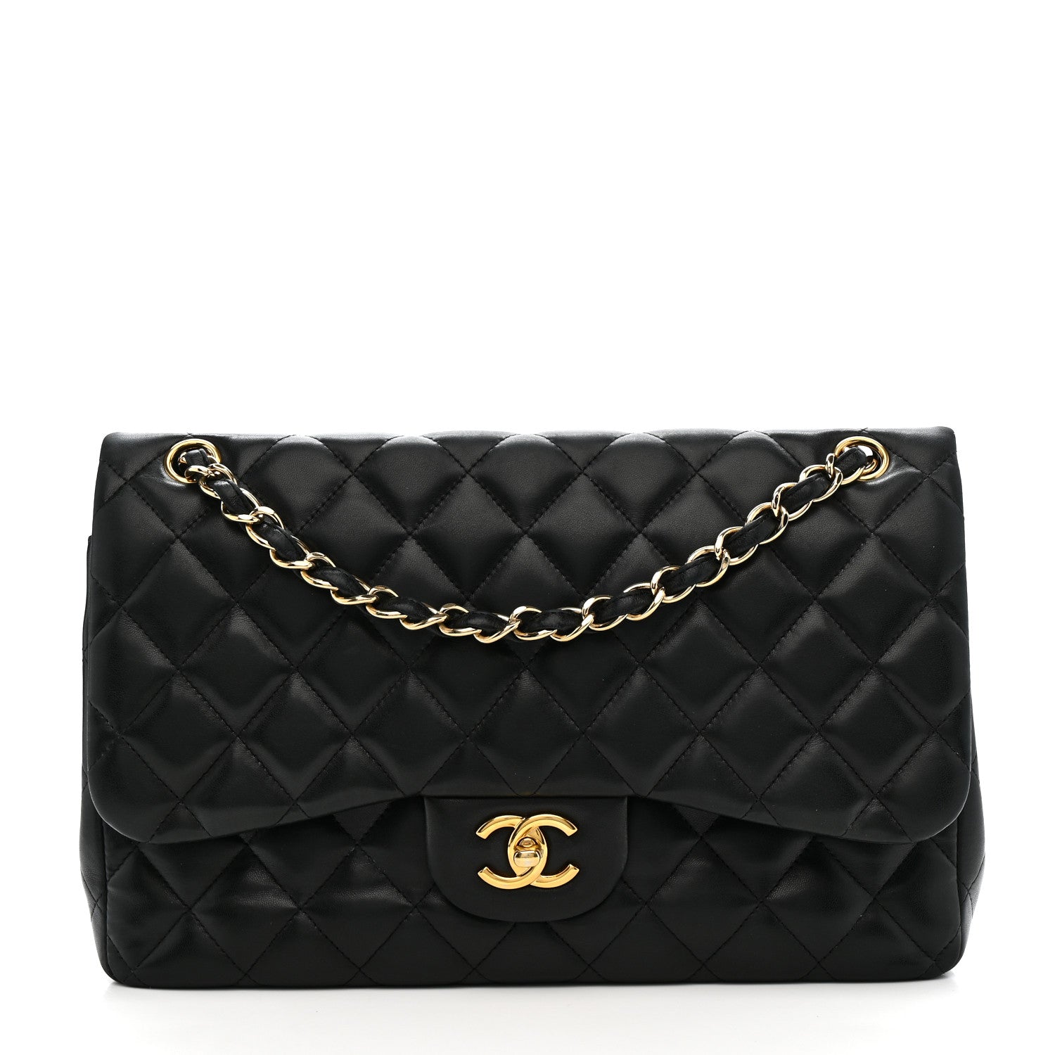 Lambskin Quilted Jumbo Double Flap Black