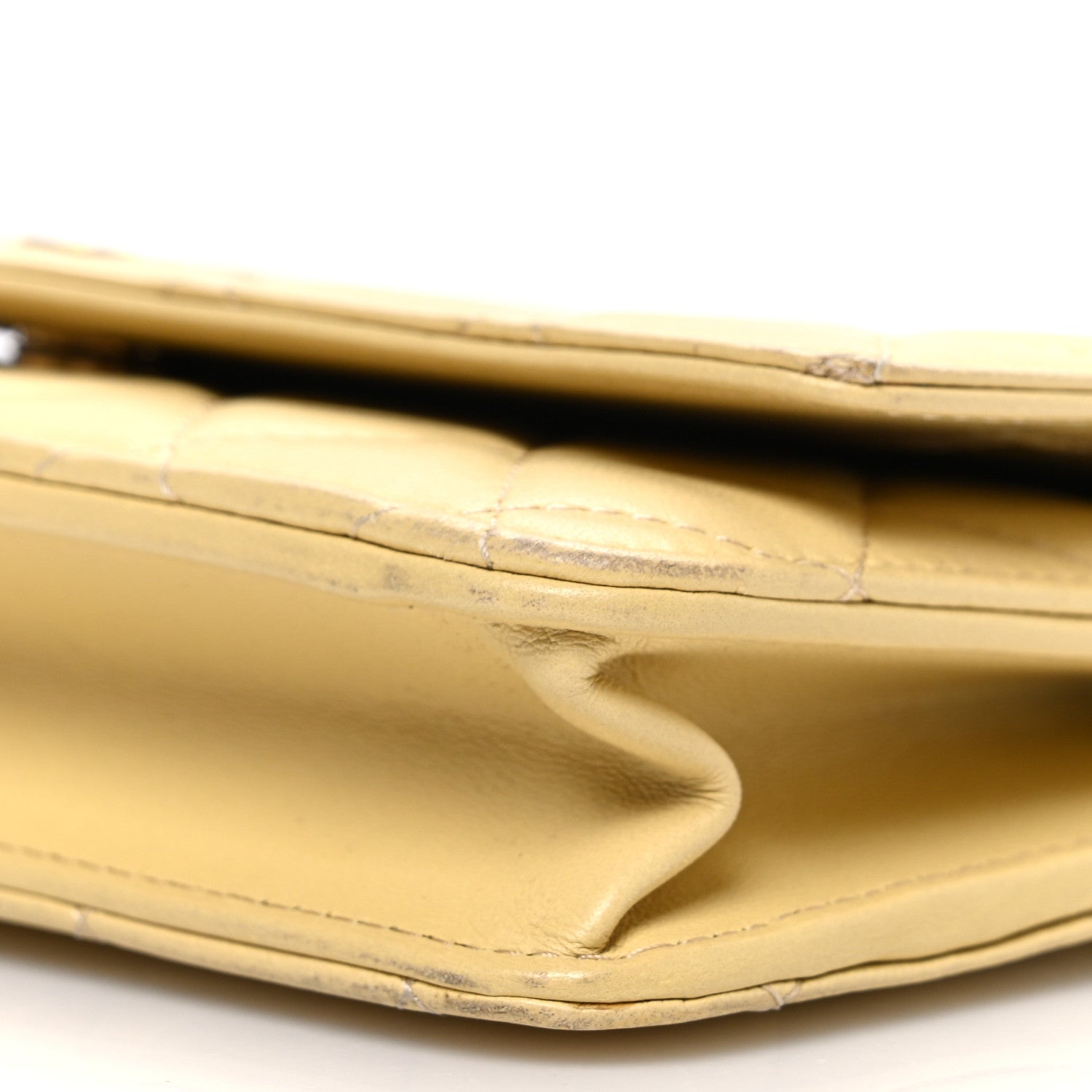 Lambskin Quilted Enamel Wallet On Chain WOC Yellow