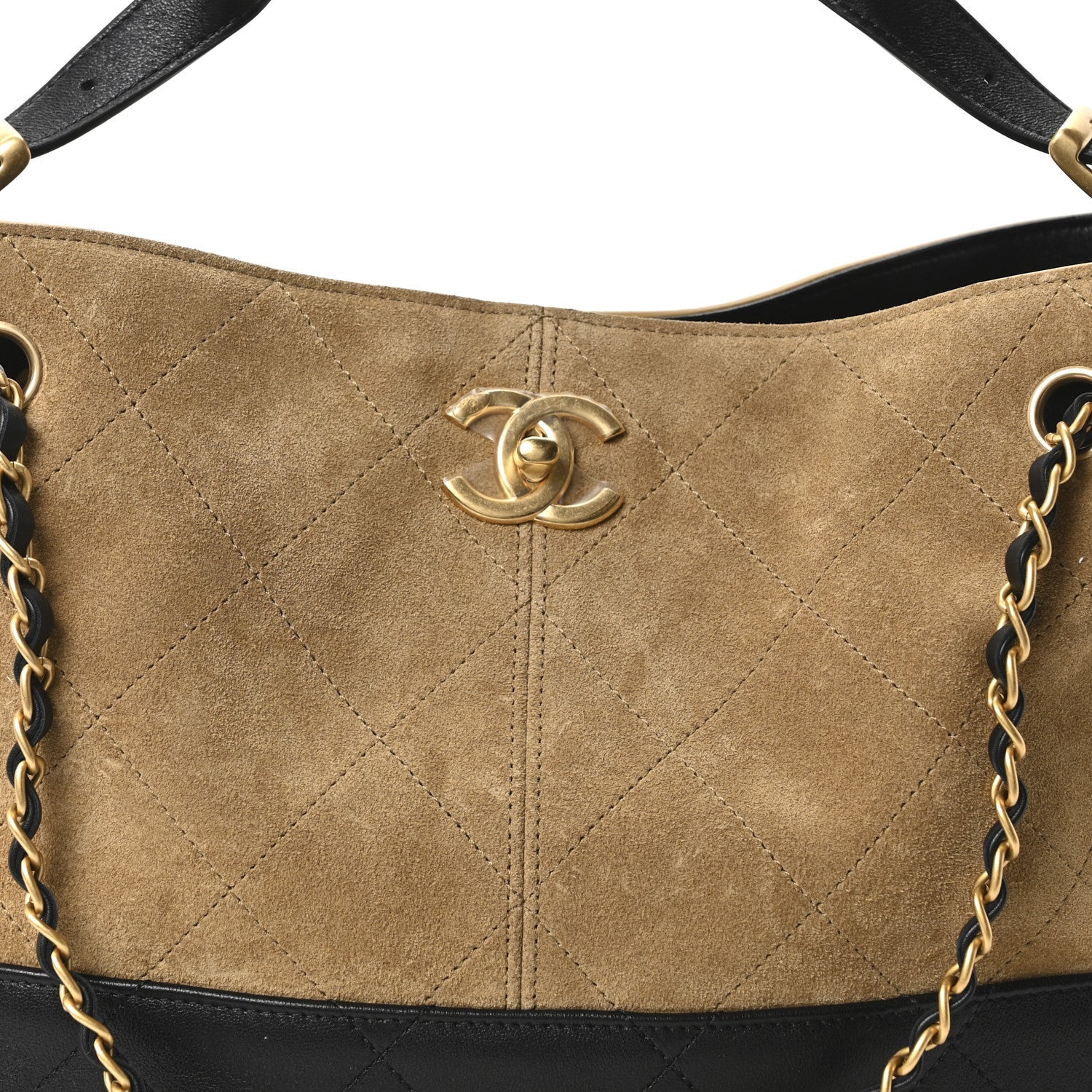Suede Calfskin Shiny Lambskin Quilted Small Coco Base Shopping Bag Beige Black