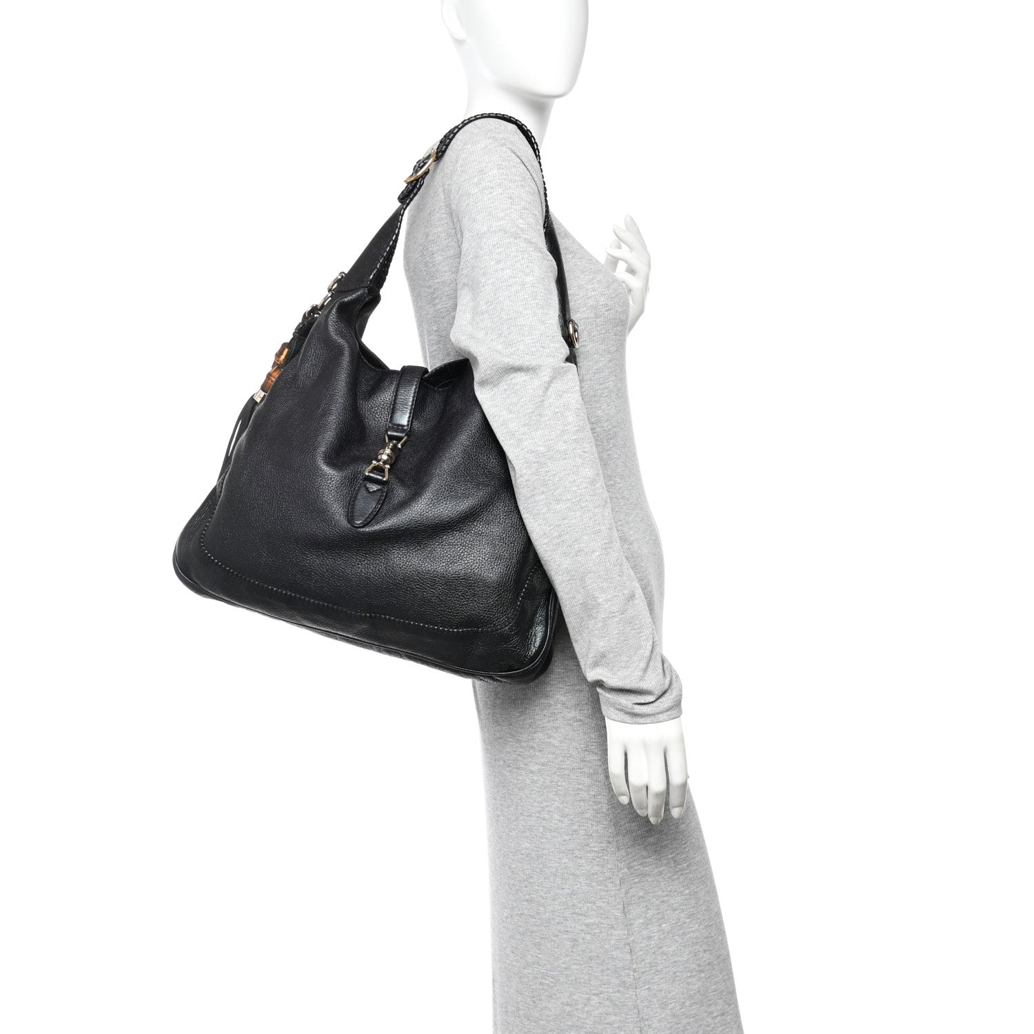 Pebbled Calfskin Medium New Jackie Shoulder Bag Black