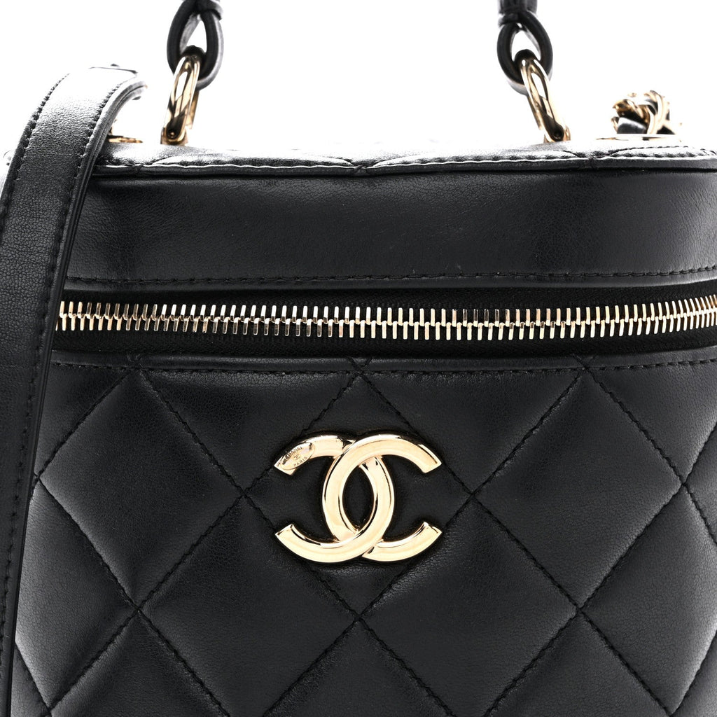 Lambskin Quilted Trendy Vanity Case Black