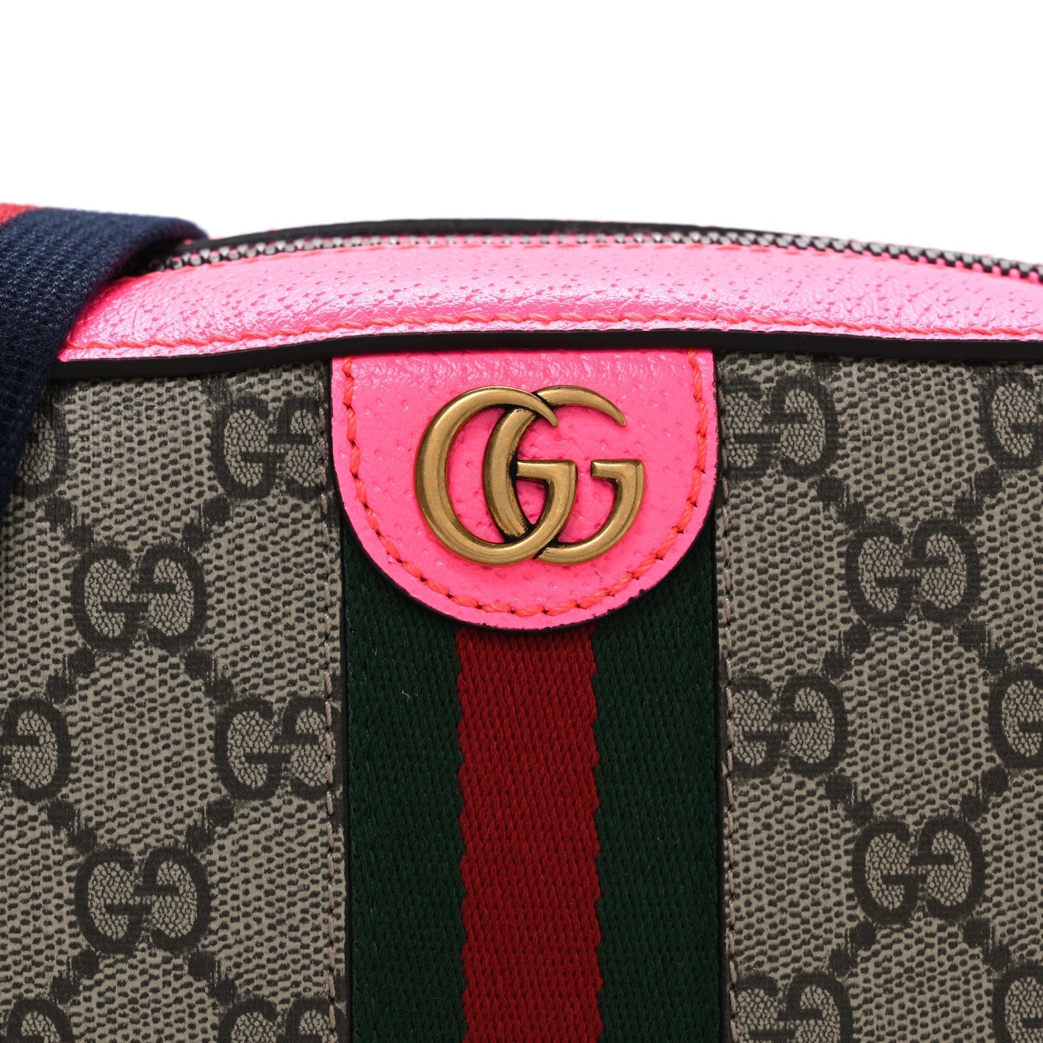 GG Supreme Monogram Textured Dollar Calfskin Web Ophidia Small Crossbody Bag Beige Ebony Fuchsia