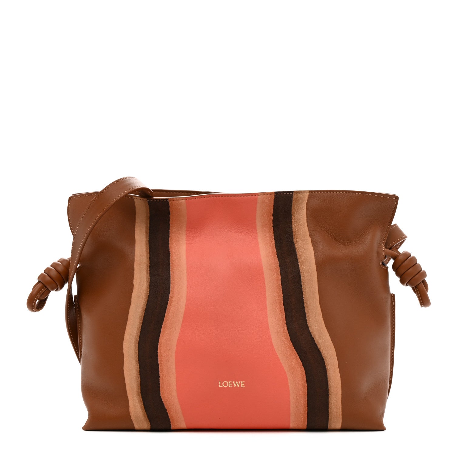 Nappa Calfskin Suede Medium Flamenco Landscape Knot Clutch Pecan Parrot Pink