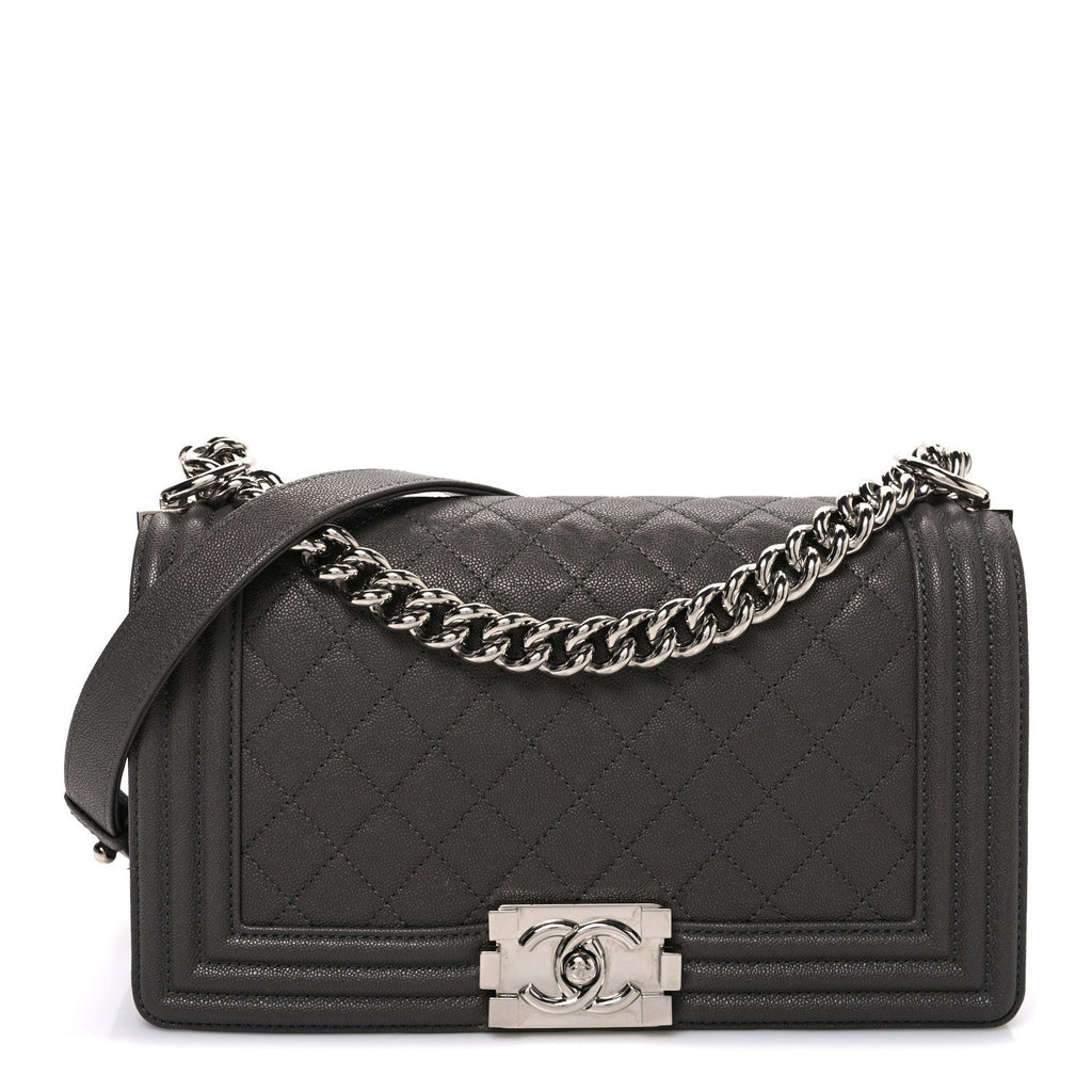 Caviar Quilted Medium Boy Flap Dark Grey