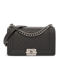 Caviar Quilted Medium Boy Flap Dark Grey