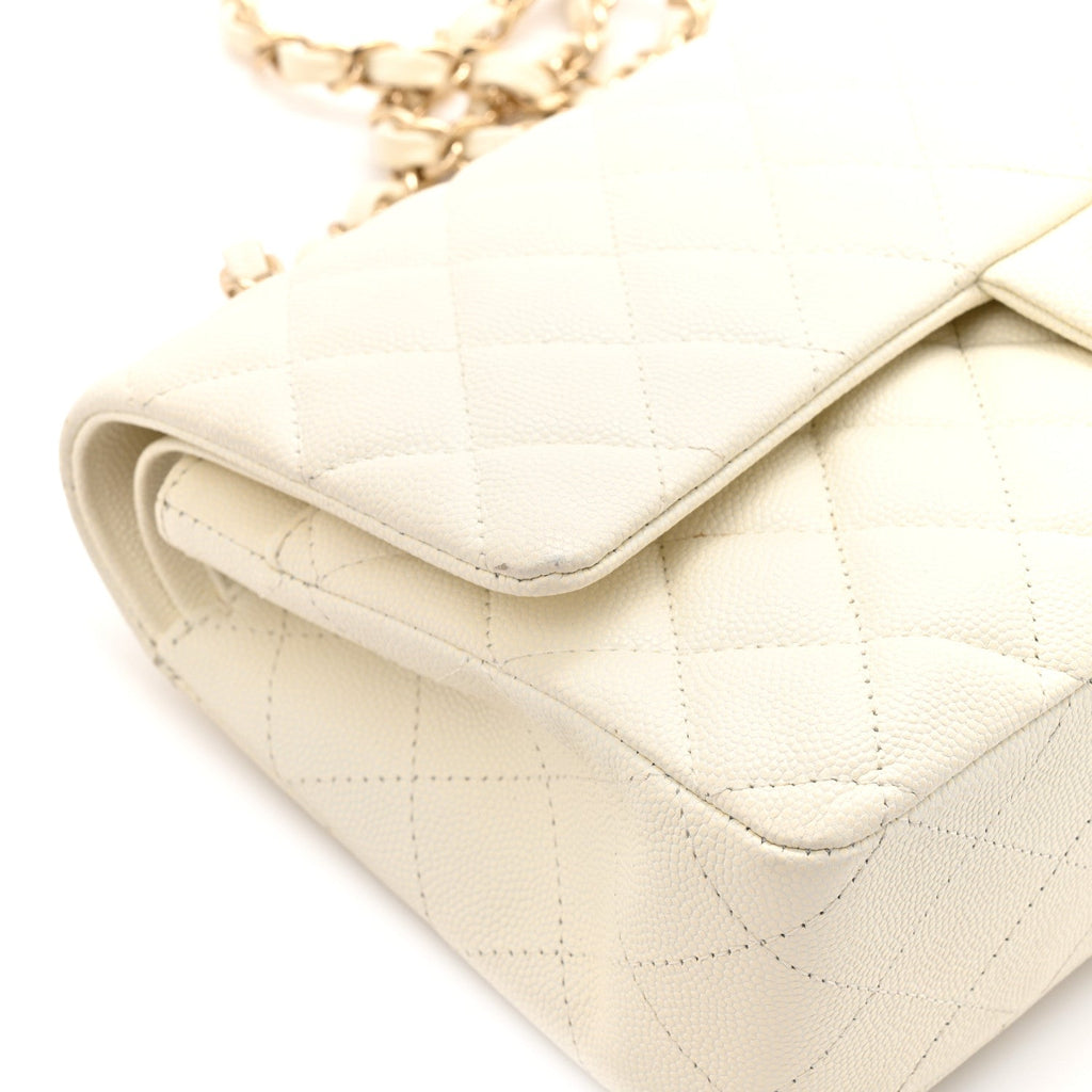 Caviar Quilted Medium Double Flap White