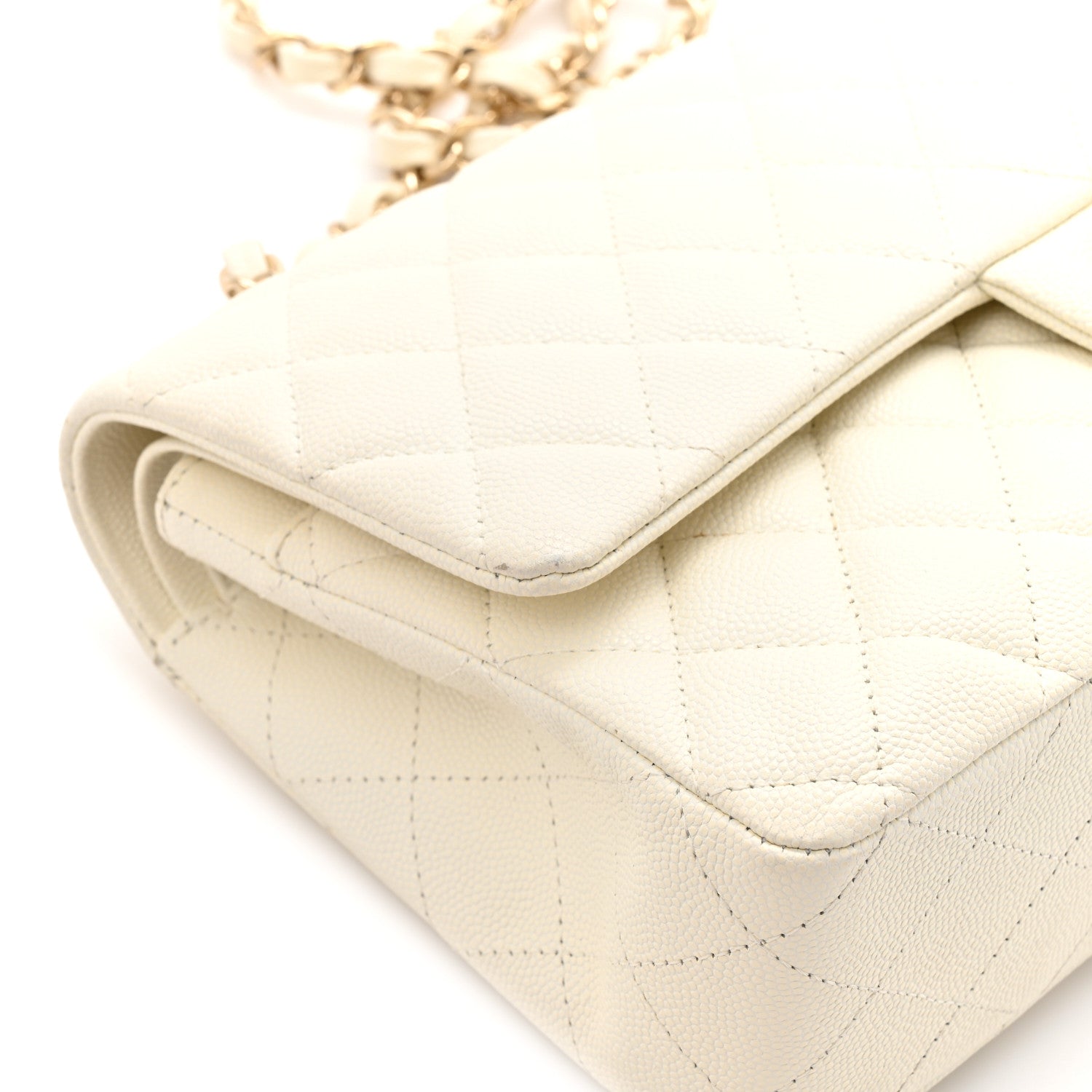 Caviar Quilted Medium Double Flap White