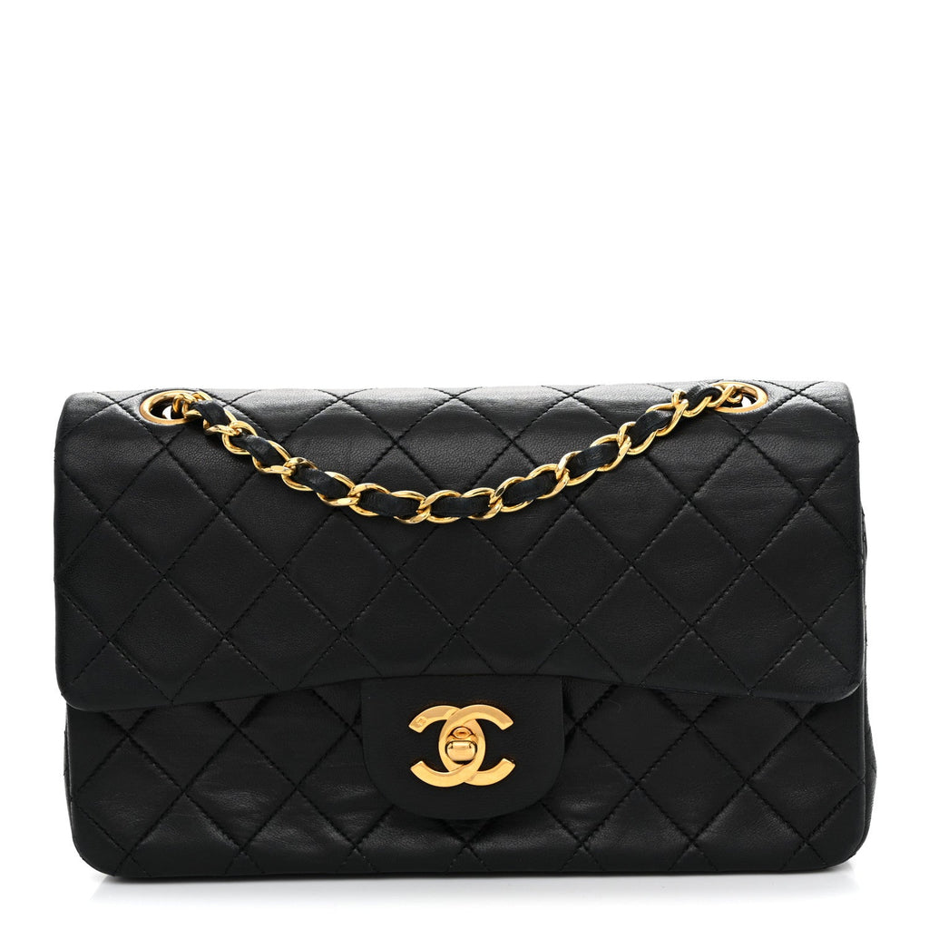 Lambskin Quilted Small Double Flap Black