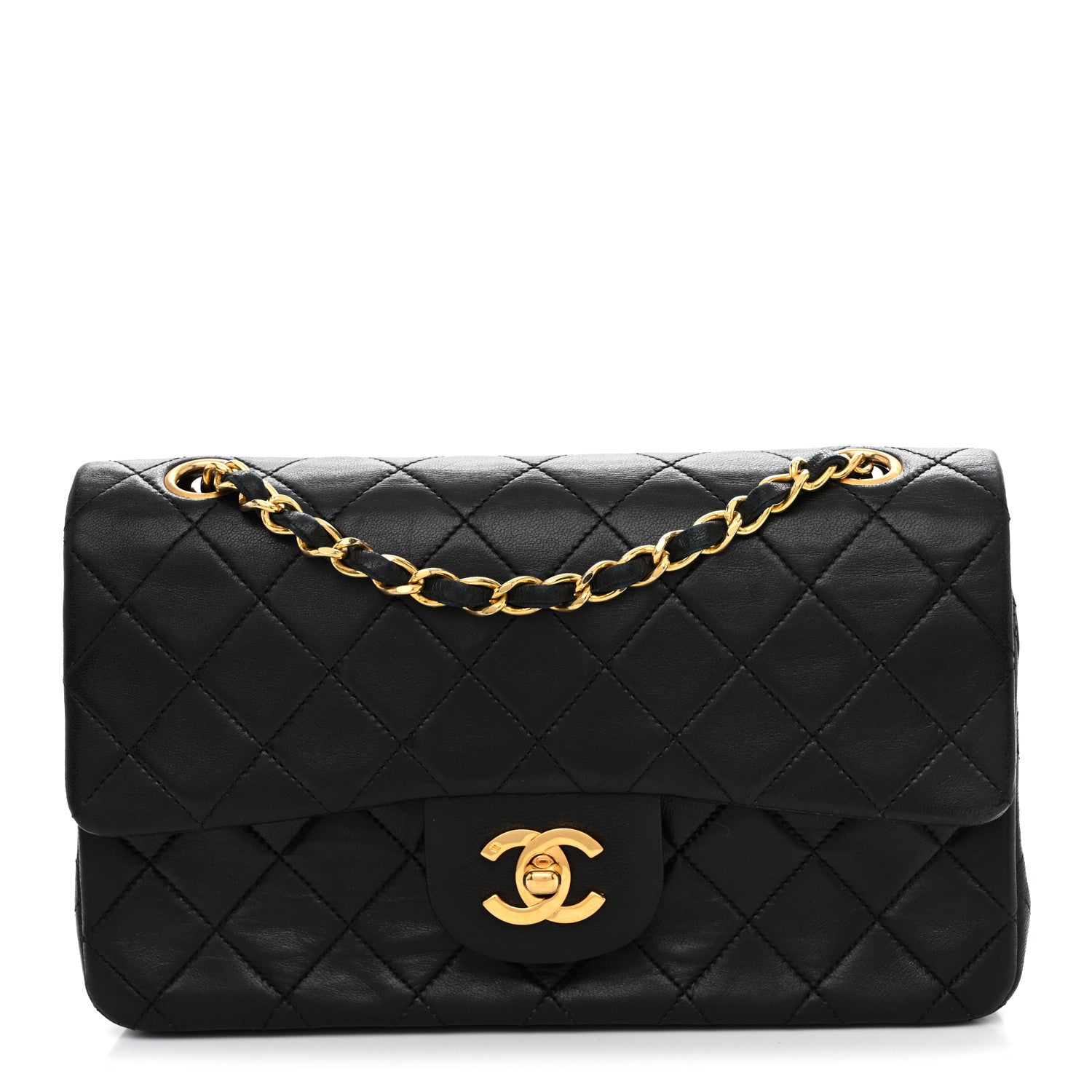Lambskin Quilted Small Double Flap Black