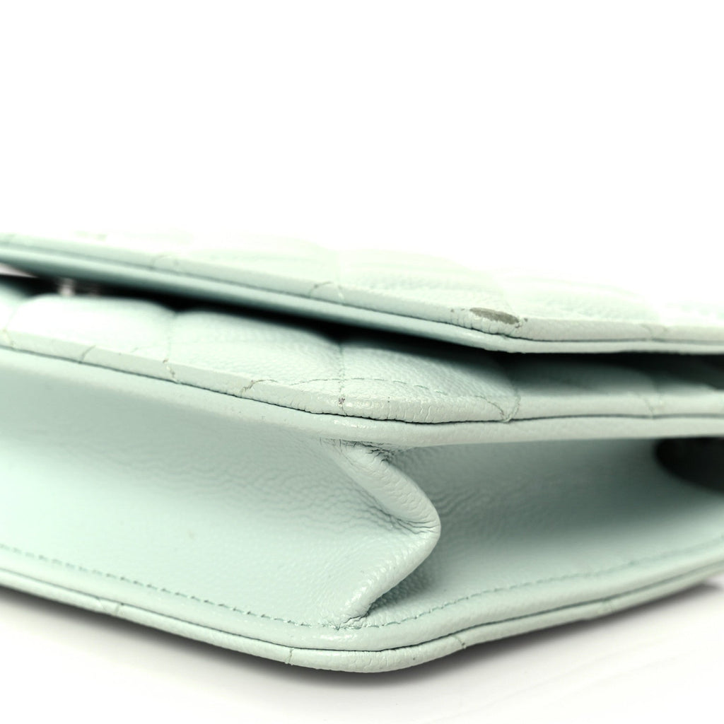 Caviar Quilted Wallet on Chain WOC Light Blue